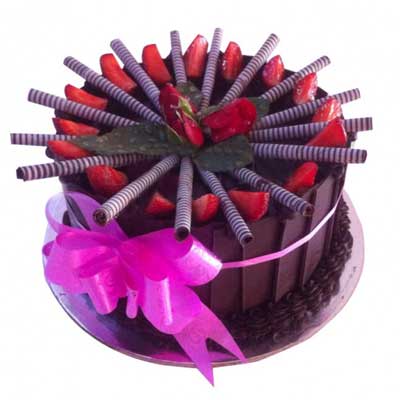 "Chocolate cake topped with fruits - 1.5kgs - Click here to View more details about this Product